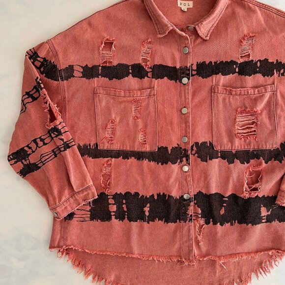 Pol Pink & Black Whimsy Goth Distressed Boxy Oversized Denim Jacket - Picture 3 of 8